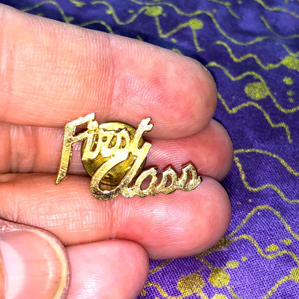 “First Class” Gold Tone Lapel Pin
